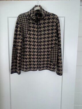 Roni Rabl Houndstooth Zip Front Knit Sweater Jacket S/M
